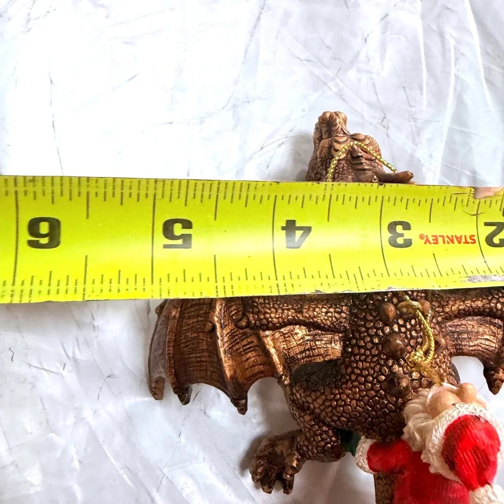 Santa Riding Dragon Christmas Ornament Bronze Fantasy Holiday Decor Mythical